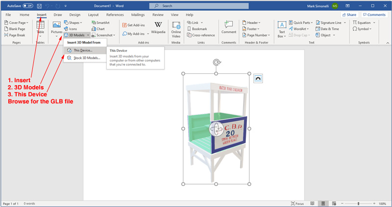 Loading 3D models in Word