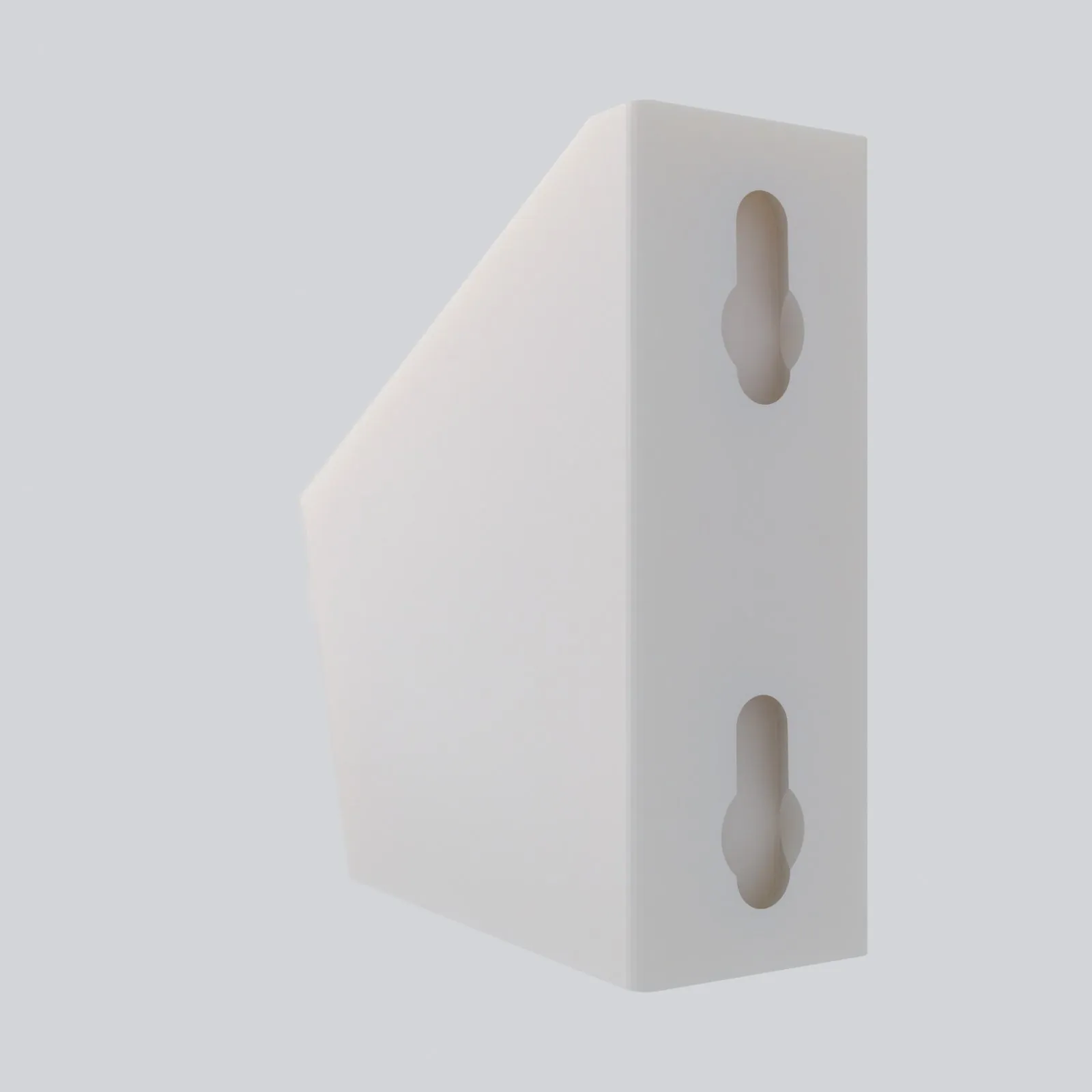 Render of the back of the holder, showing two keyhole slots one above the other, each with a round opening at the bottom and a narrow slot running up from it