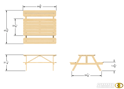Picnic Table(0) 3D Model Dimensions